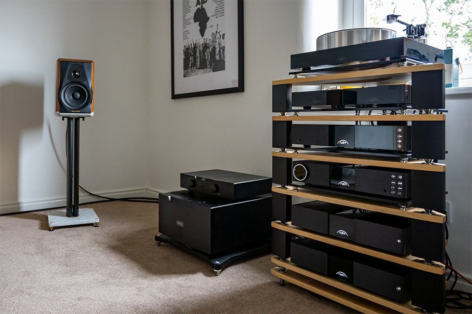 Large Demo Room at HiFiSound, Stockton. Naim 300 Series HiFi Amplifier, Streamer, Naim Solstice Turntable