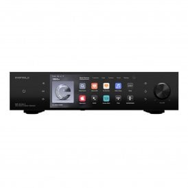 Eversolo DMP-A8 Gen 2 streamer front view with touchscreen showing music service icons including Qobuz, Tidal, and Apple Music